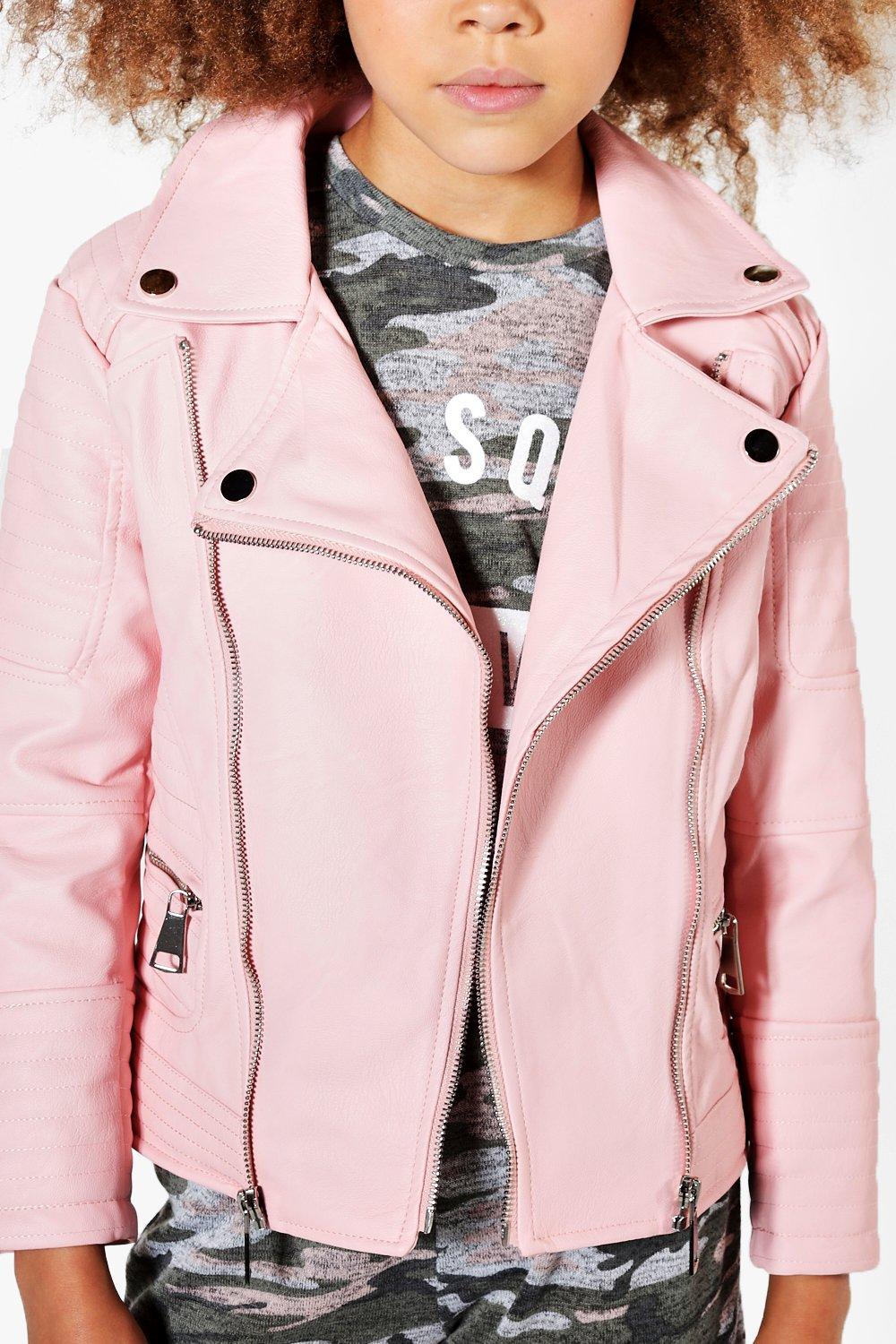 Girls pink leather on sale jacket