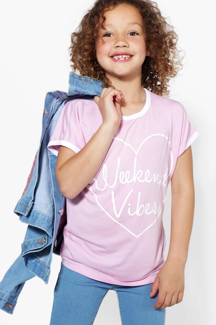 Mädchen T-Shirt mit „Weekend vibes“-Motiv, Rosa image number 1