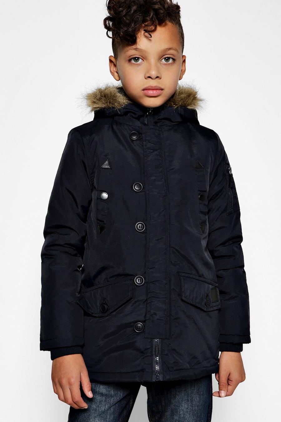 Boys Padded Faux Fur Hooded Coat image number 1