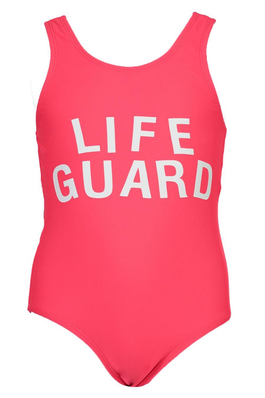 Mädchen Badeanzug mit „Lifeguard“-Slogan, Rot image number 1