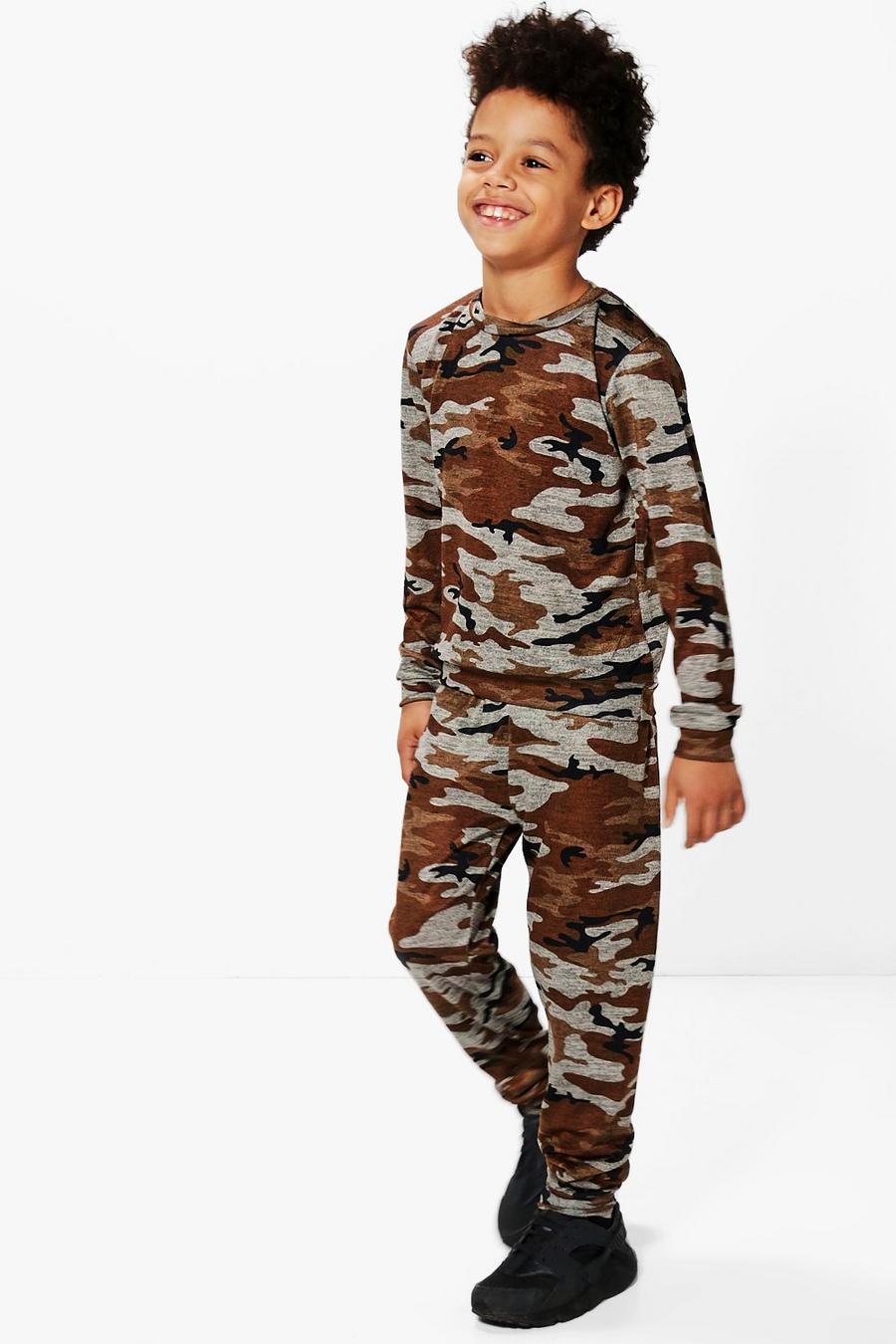Jungen Trainingsanzug mit Camouflage-Print, Braun image number 1