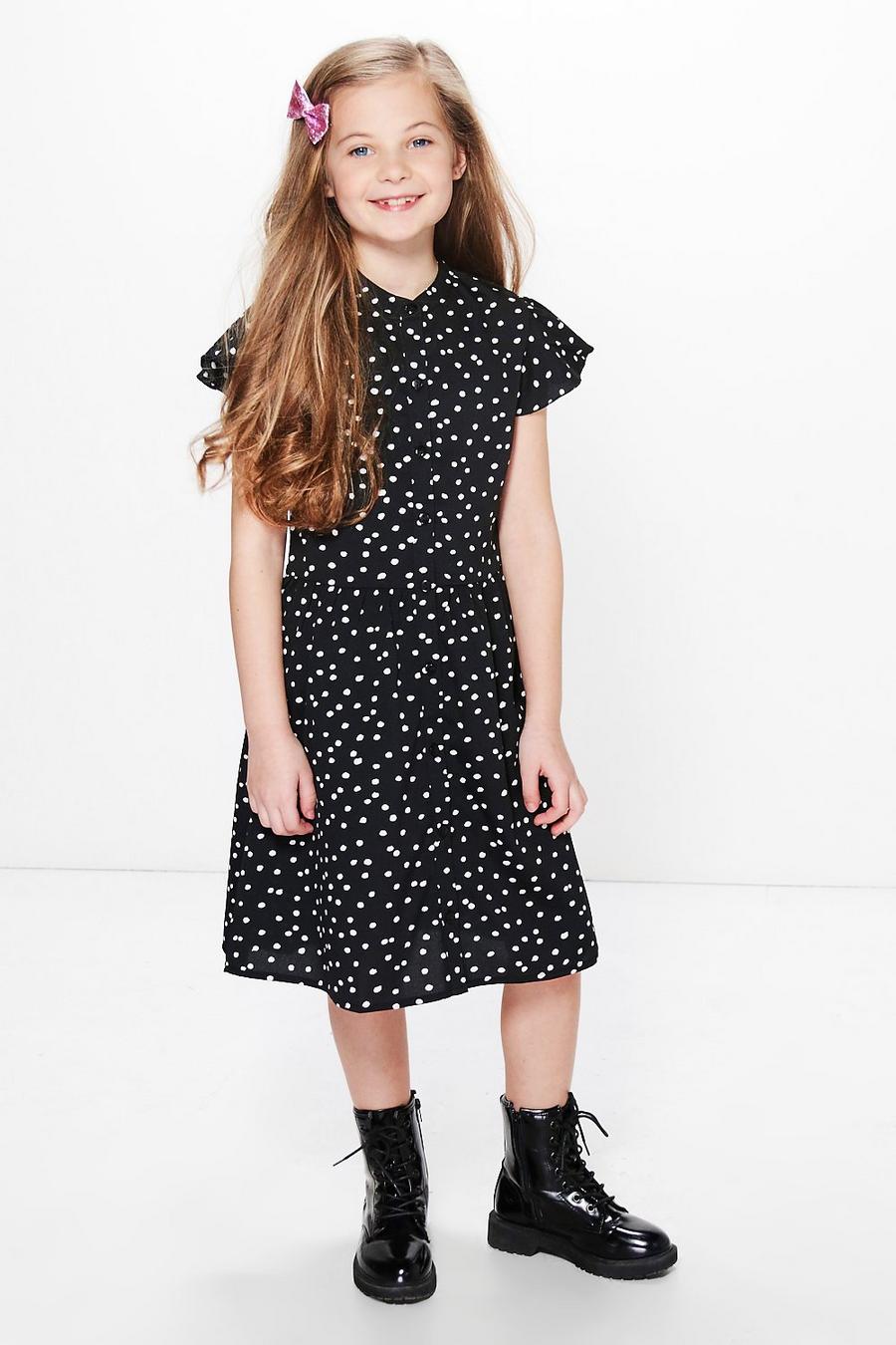 vestido estilo camisa con lunares para niña, Negro image number 1