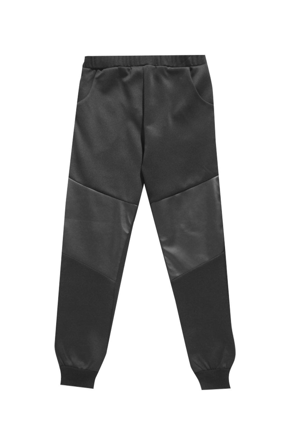 pantaloni jogging bambino con toppe in similpelle