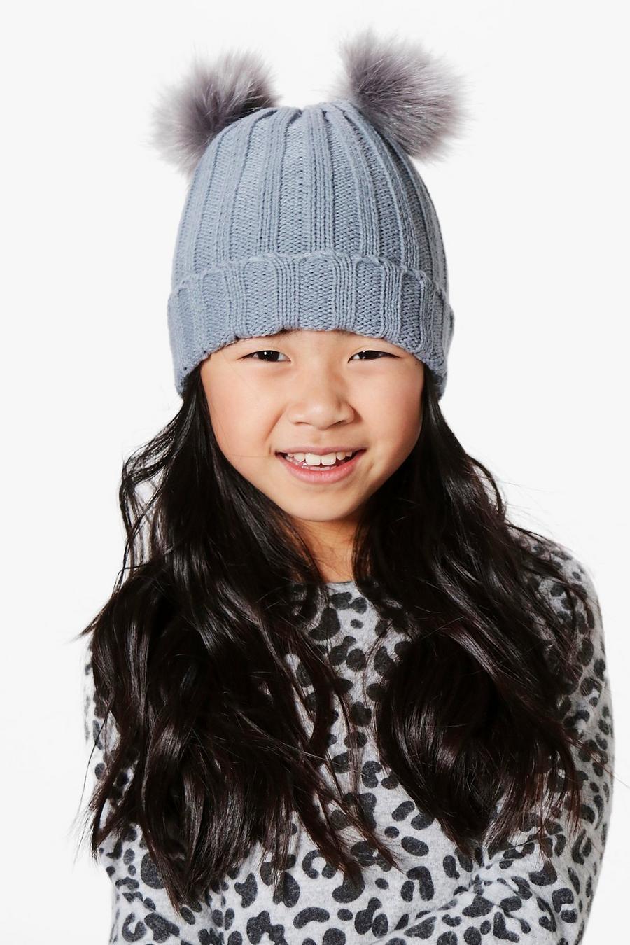 Grey gris Girls Double Pom Hat image number 1