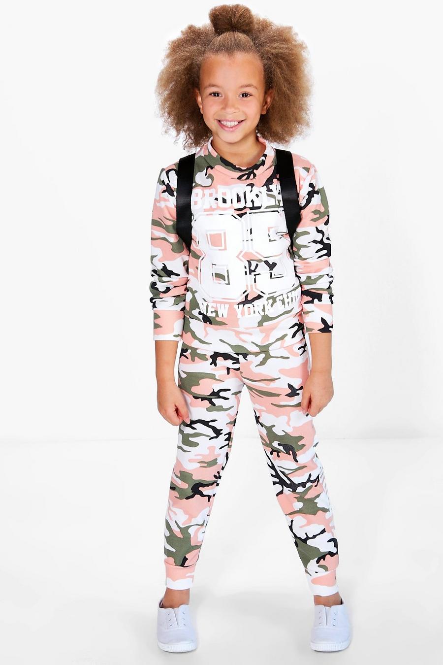 Mädchen Trainingsanzug mit Camouflage-Print und Slogan image number 1