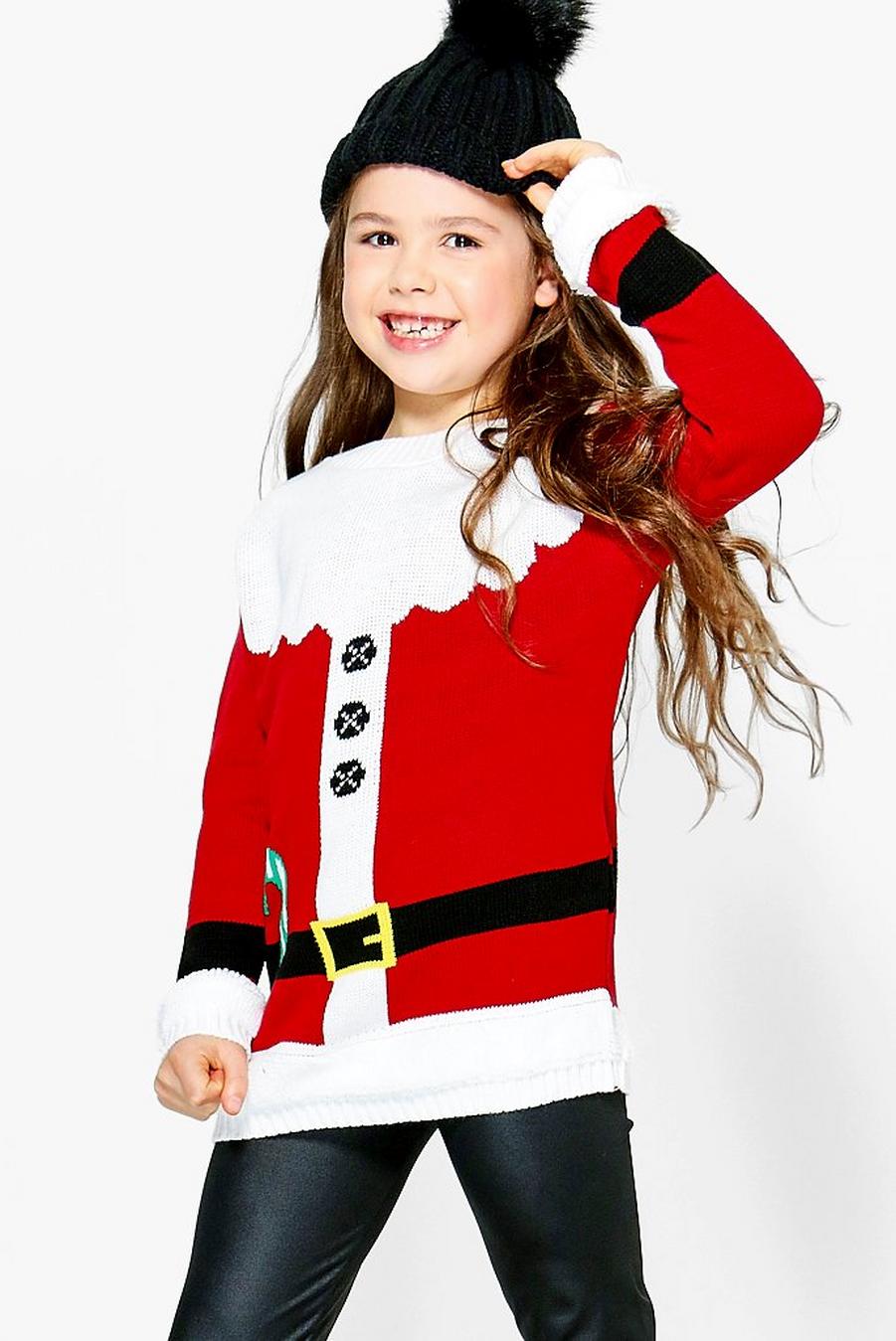 jersey navideño con traje de papá noel para niña, Multicolor image number 1