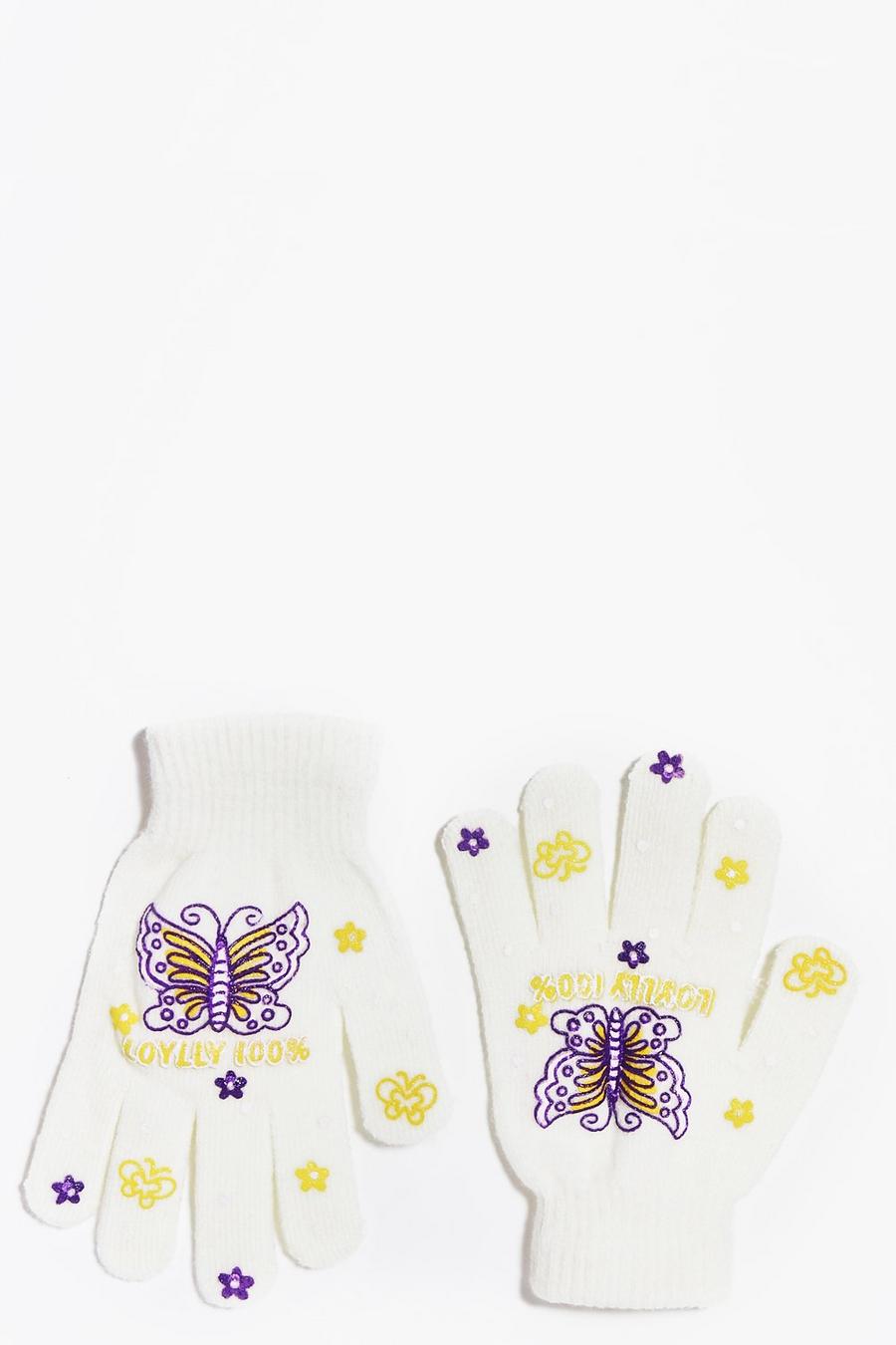 Yellow jaune Girls Printed Butterfly Gloves image number 1