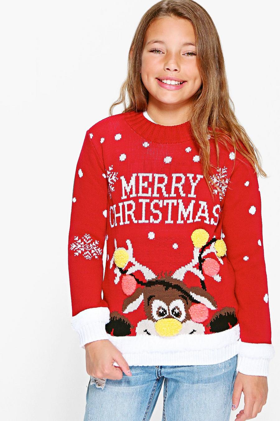 Mädchen Weihnachtspullover mit Merry-Christmas-Slogan, Rot image number 1