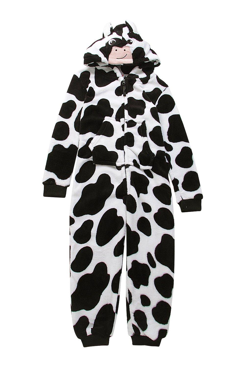 Girls Cow Hooded Onesie With Ears boohoo