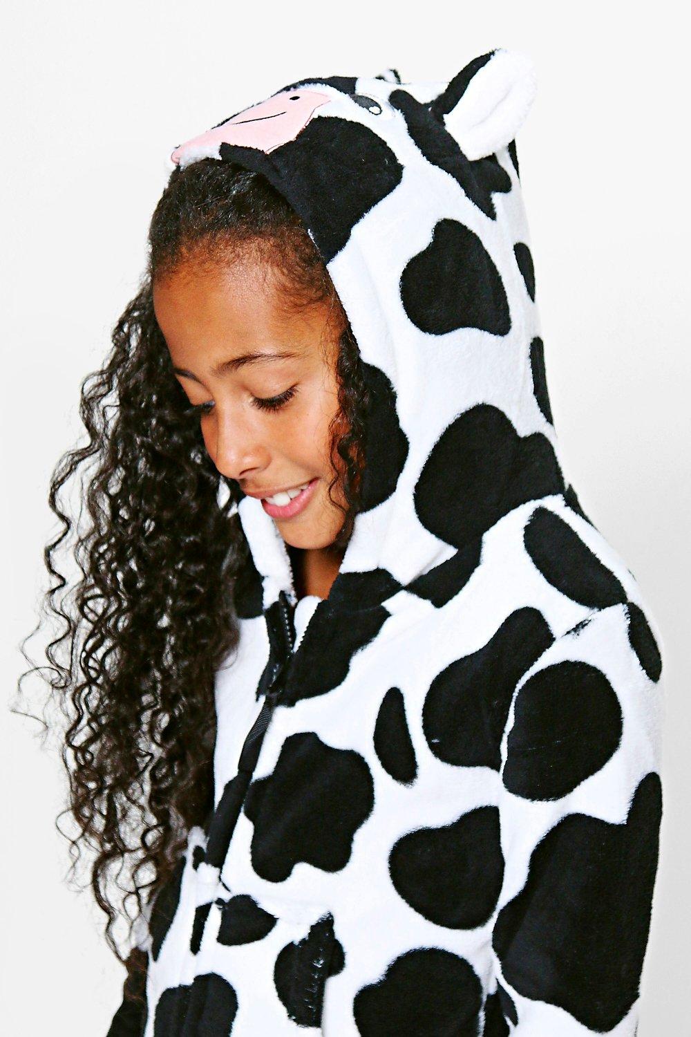 Girls Cow Hooded Onesie With Ears boohoo NZ