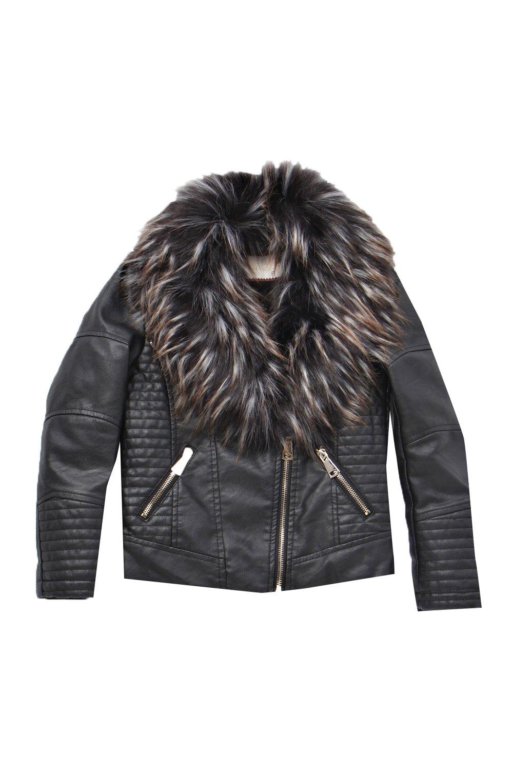 Girls leather jacket with fur store