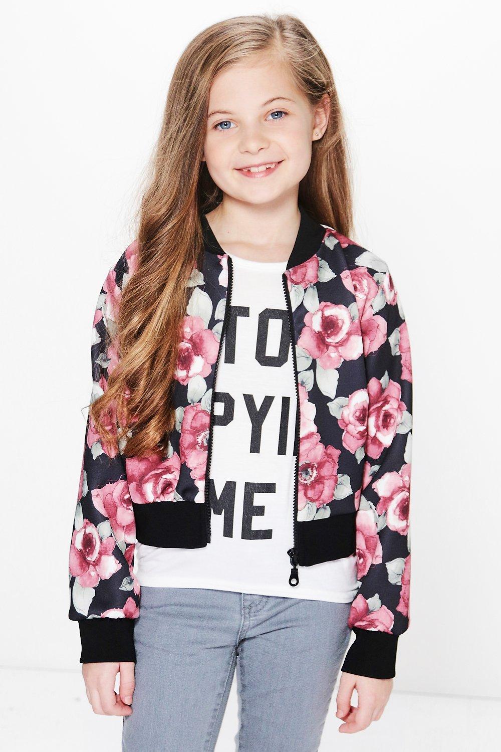 Girls Dark Floral Textured Bomber 