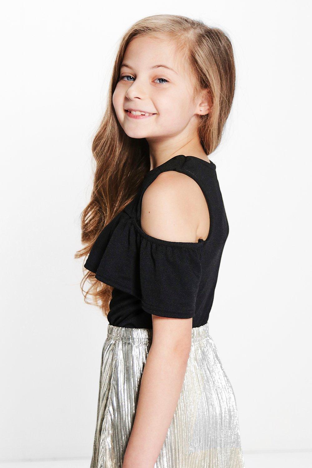 Girls Ruffle Open Shoulder Top