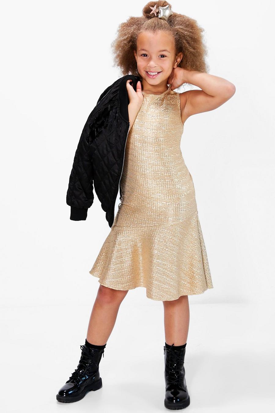 Gold Girls All Over Metallic Party Dress image number 1
