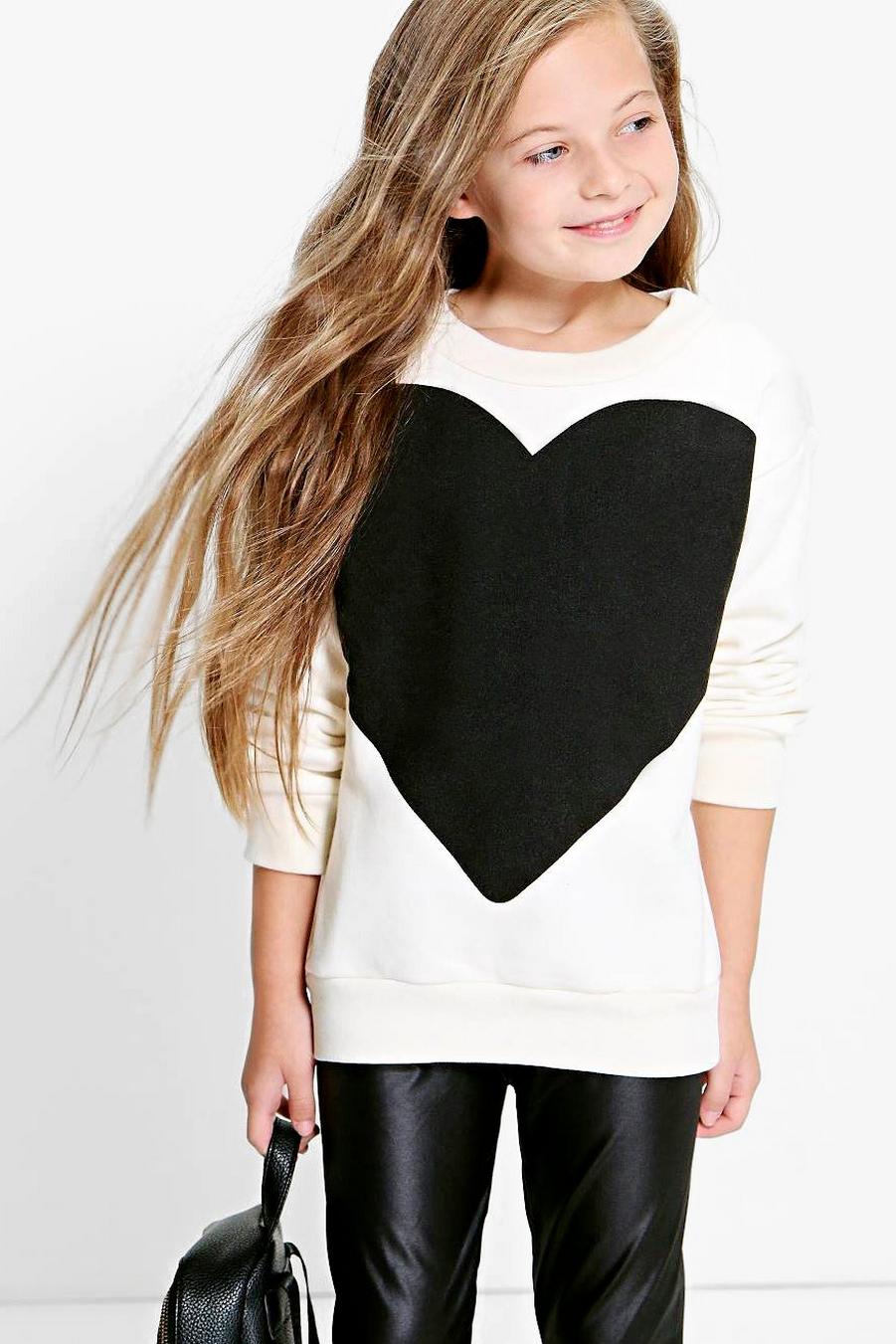 Ivory white Girls Heart Print Sweat Top image number 1