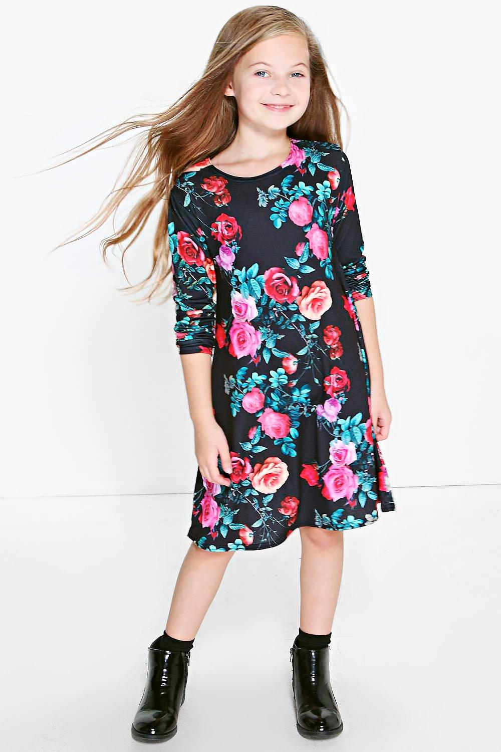 floral swing dress with sleeves