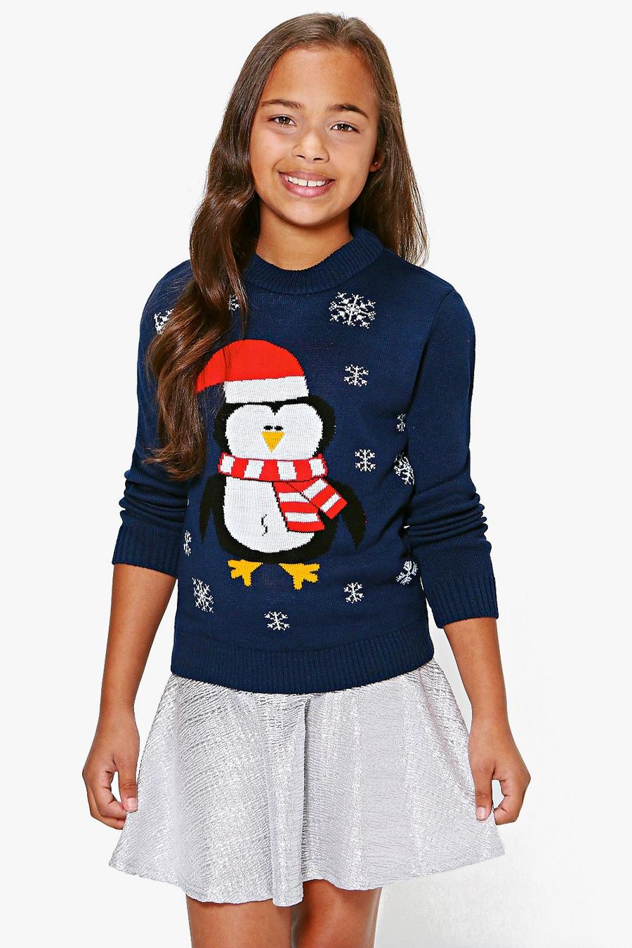 Mädchen Weihnachtspullover mit Pinguin image number 1