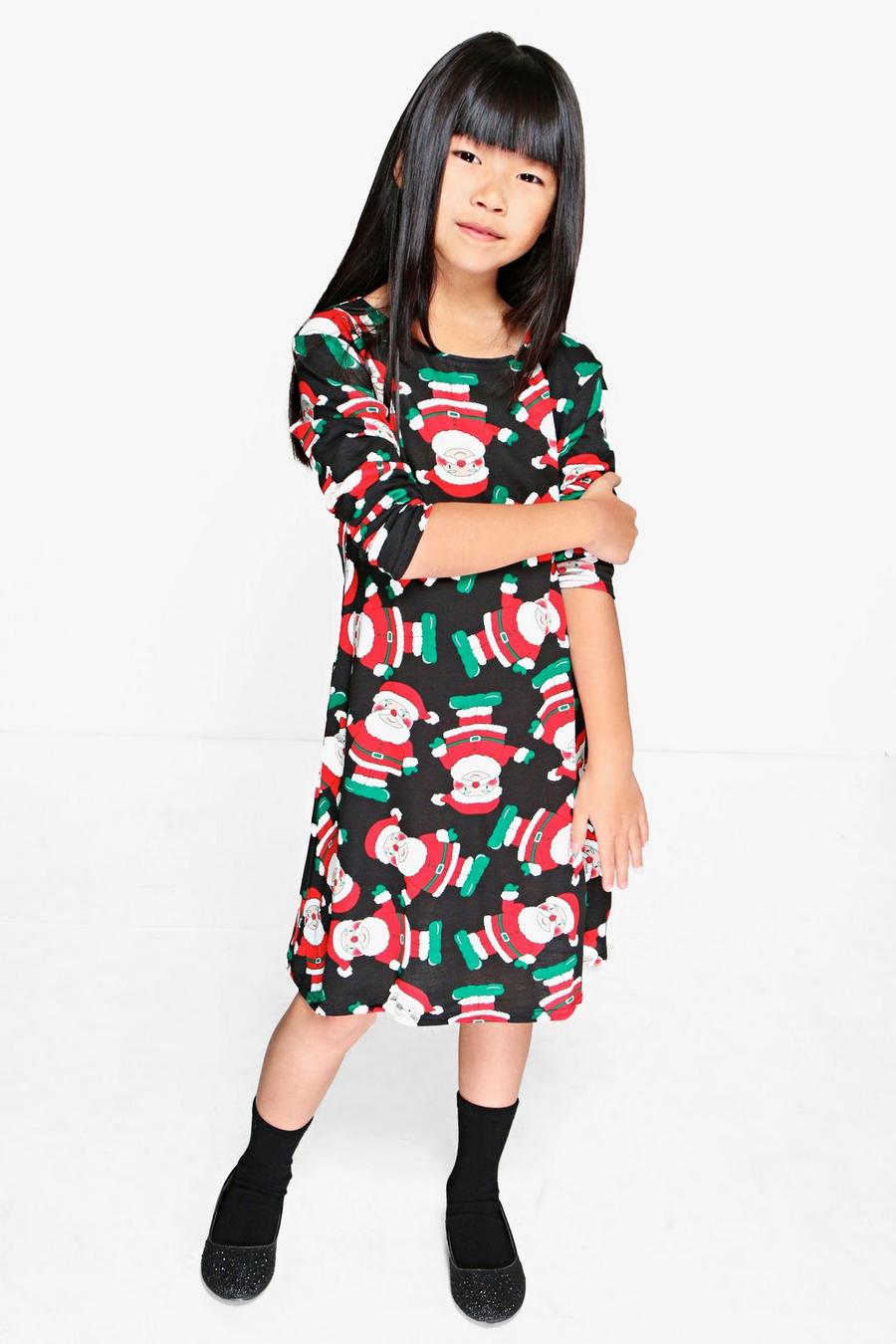 Mädchen Ausgestelltes Kleid mit Weihnachtsmann-Print image number 1