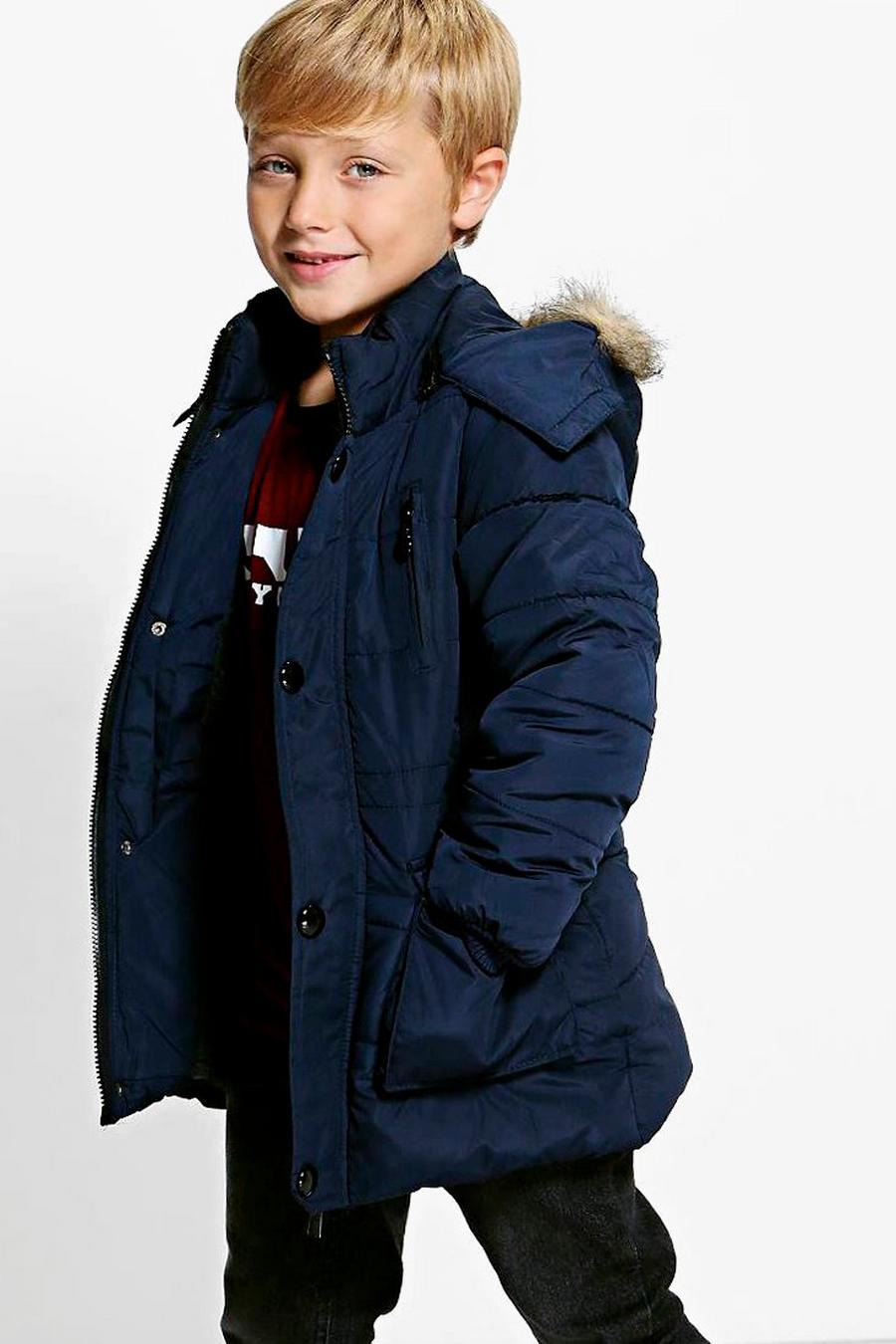 Boys Padded Coat With Faux Fur Hood image number 1