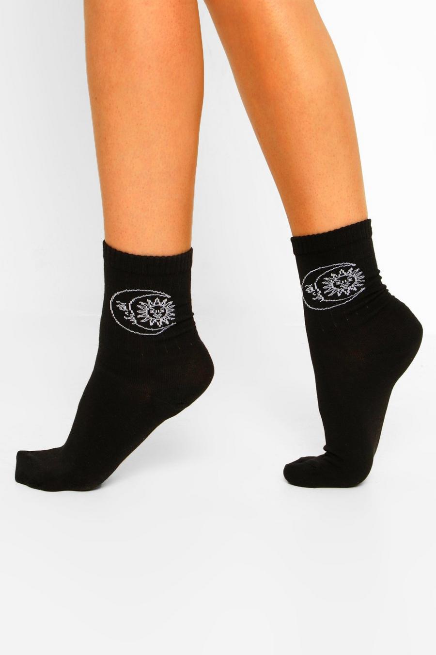 Black Celestial Embroidered Sports Socks image number 1