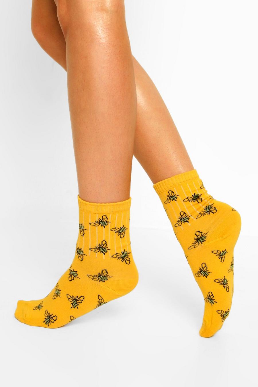 Mustard Bee Print Sports Socks image number 1