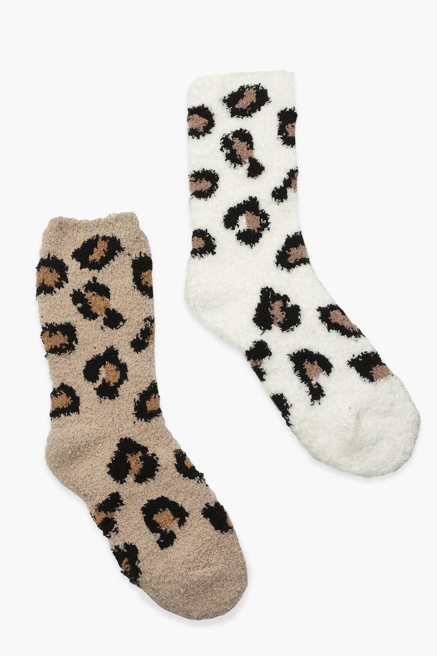 Multi 2 Pack Leopard Print Fluffy Socks image number 1
