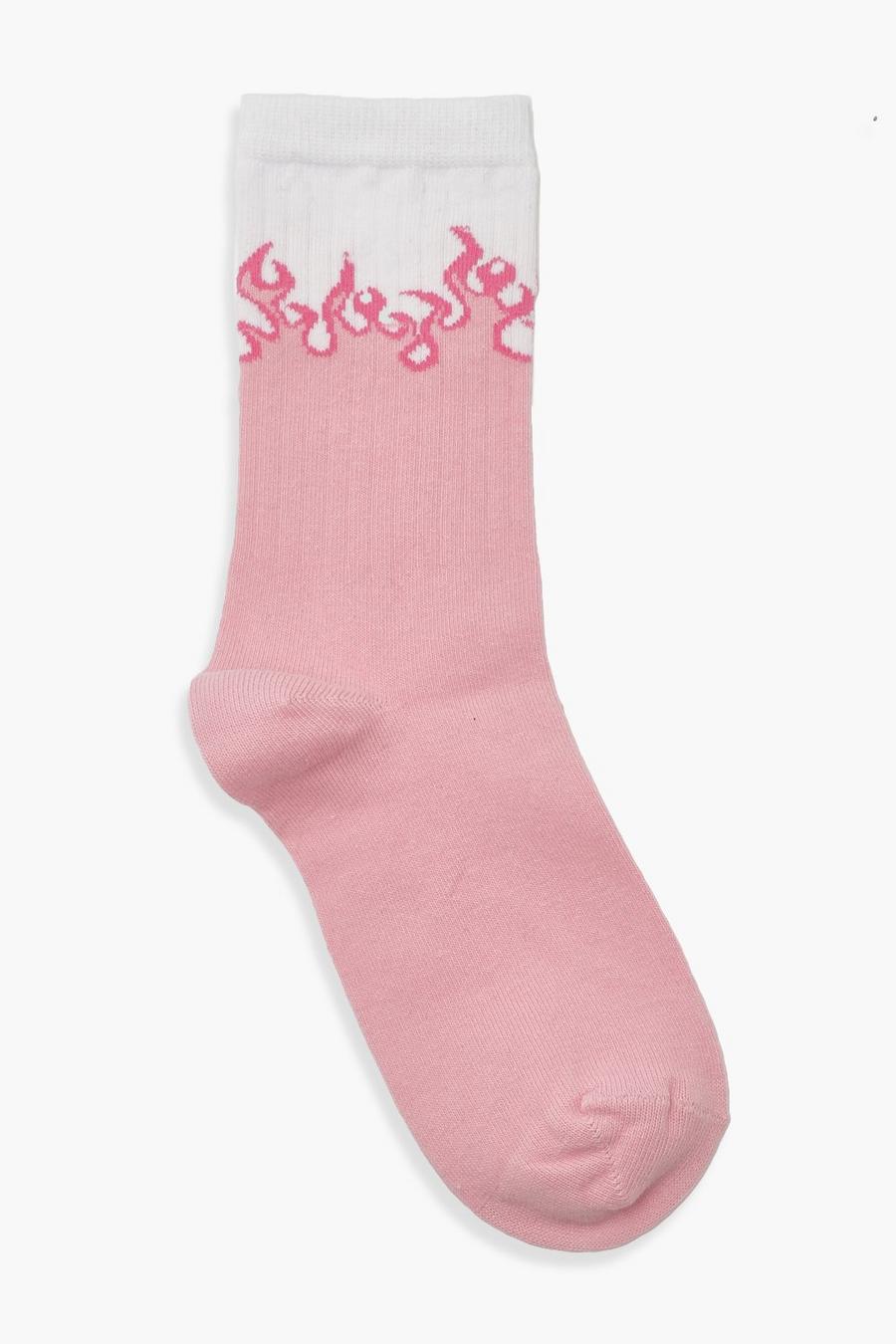 Pink Flame Print Sports Sock image number 1