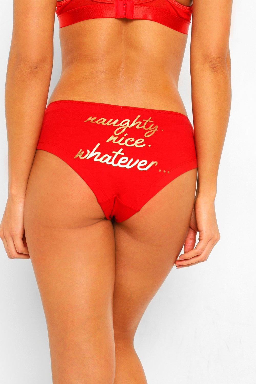 Naughty Or Nice Slogan Knickers boohoo