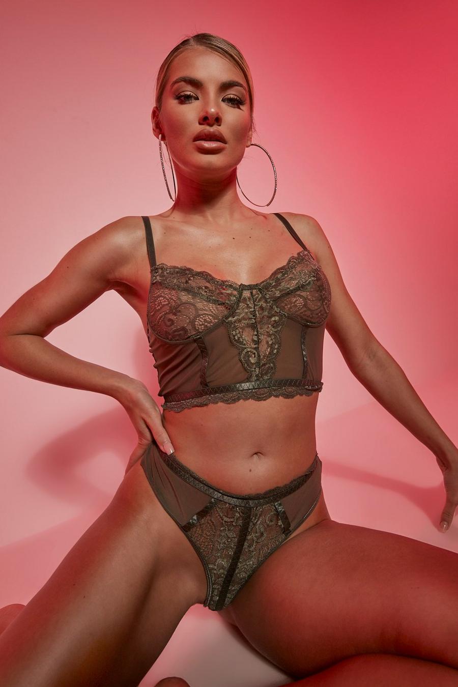 Longline Lace Bralette And Thong Set image number 1