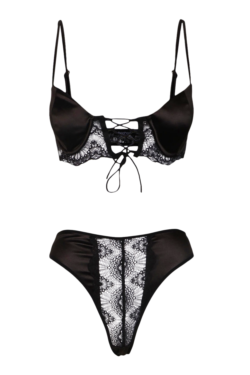 Lace Up Satin Lingerie Set