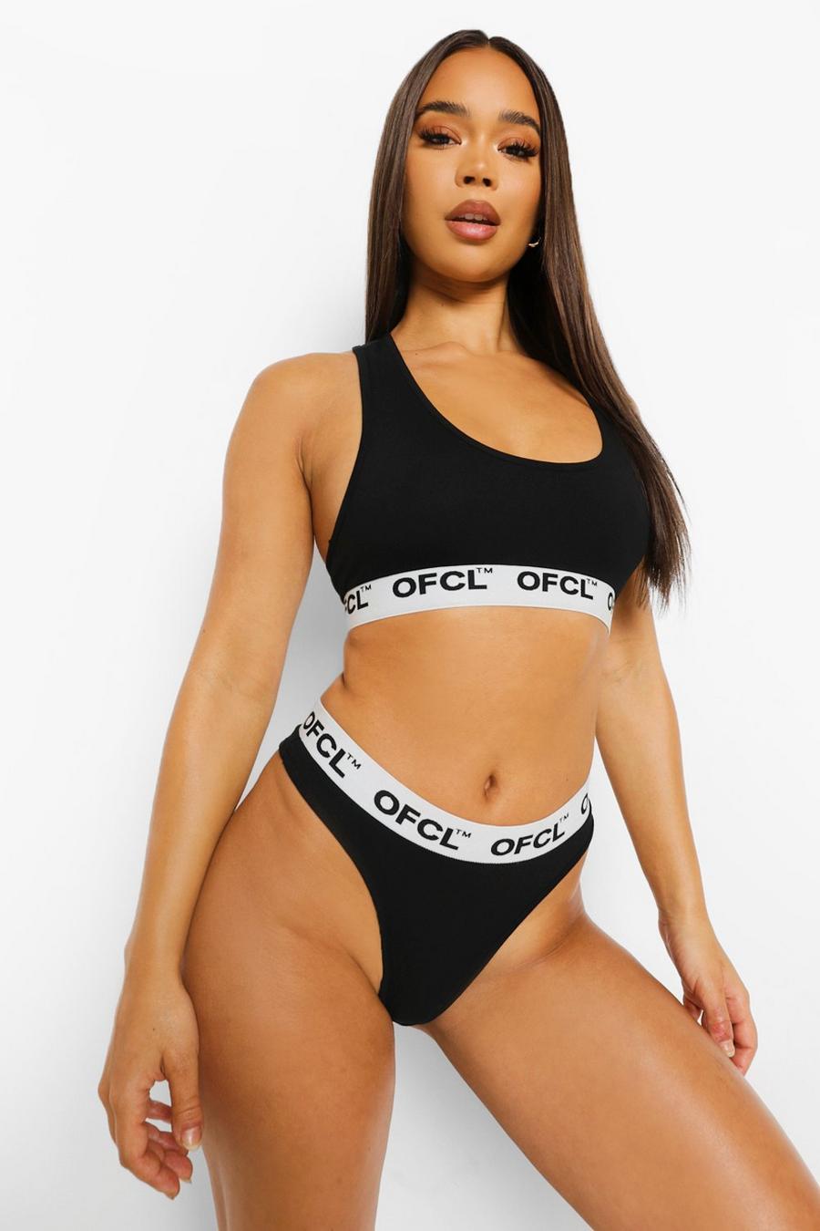 Black Official Tape Jersey Bralet and Thong Set image number 1