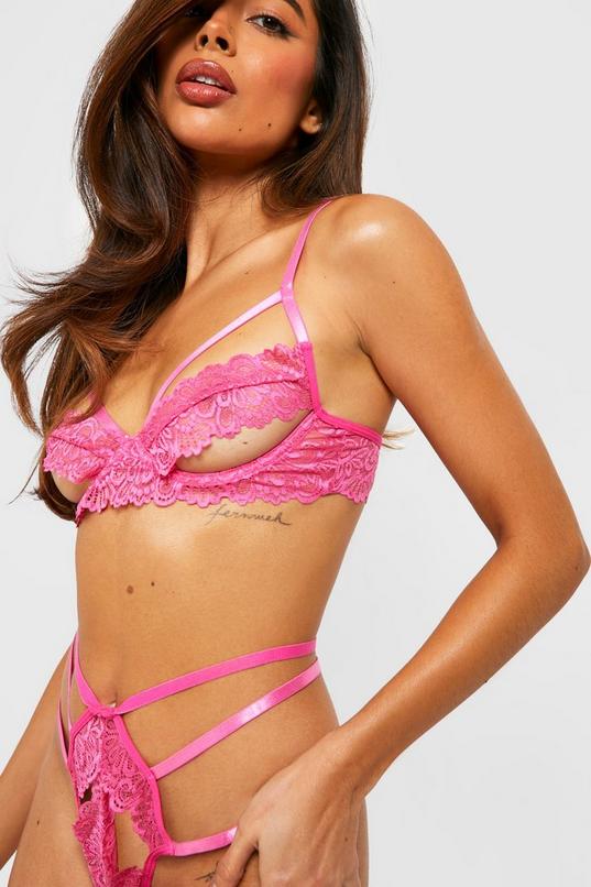 Intimates & Sleepwear  Pink Strappy Bra With Black Lace And