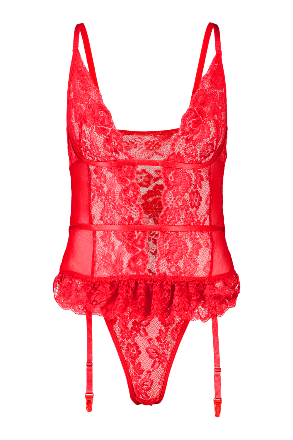 Valentines Frill Lace Suspender Bodysuit