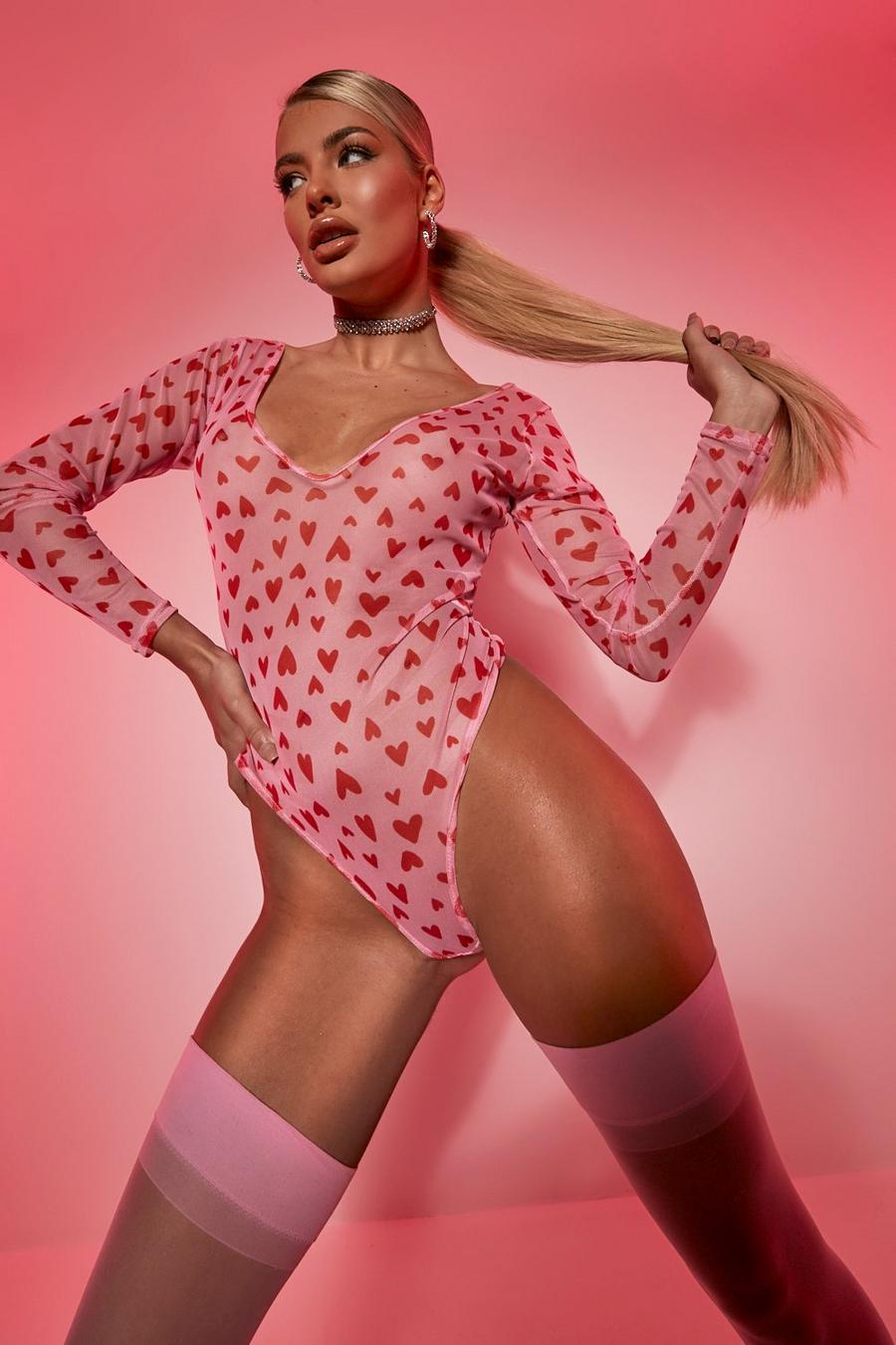 Red Heart Mesh Long Sleeve Body image number 1