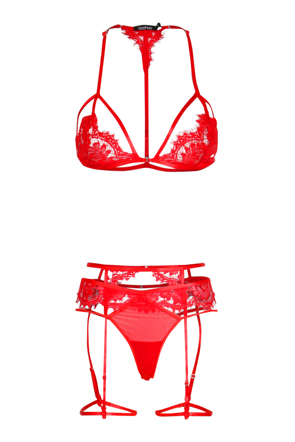 Red Eyelash Lace Bralette And Knicker Set