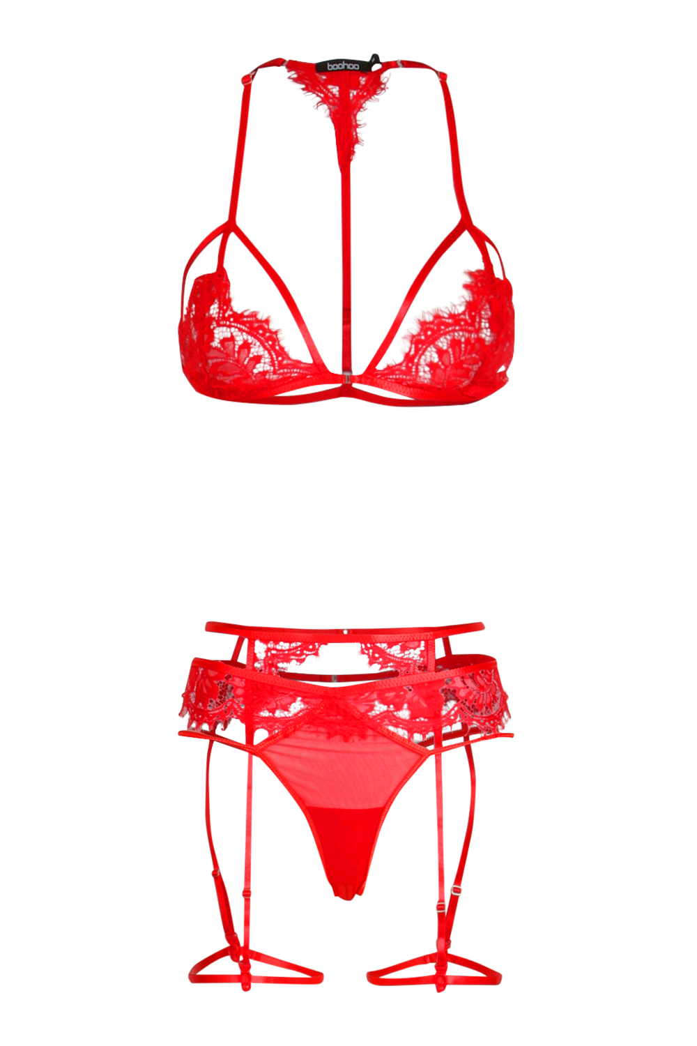 Boohoo Sparkle Lingerie And Suspender Set With Gloves in Red