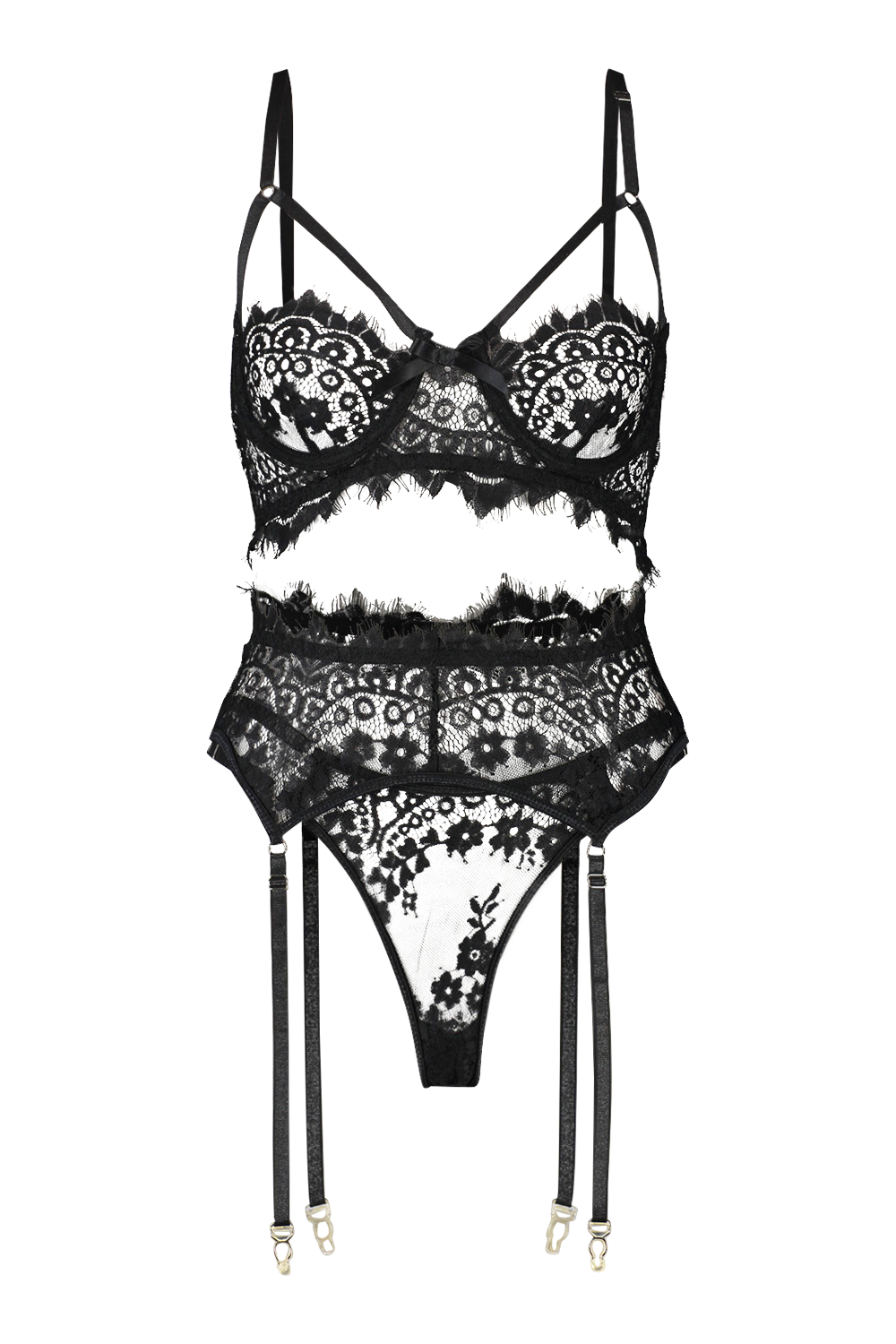 Ensemble de lingerie 3 pi ces en dentelle frang e St Valentin