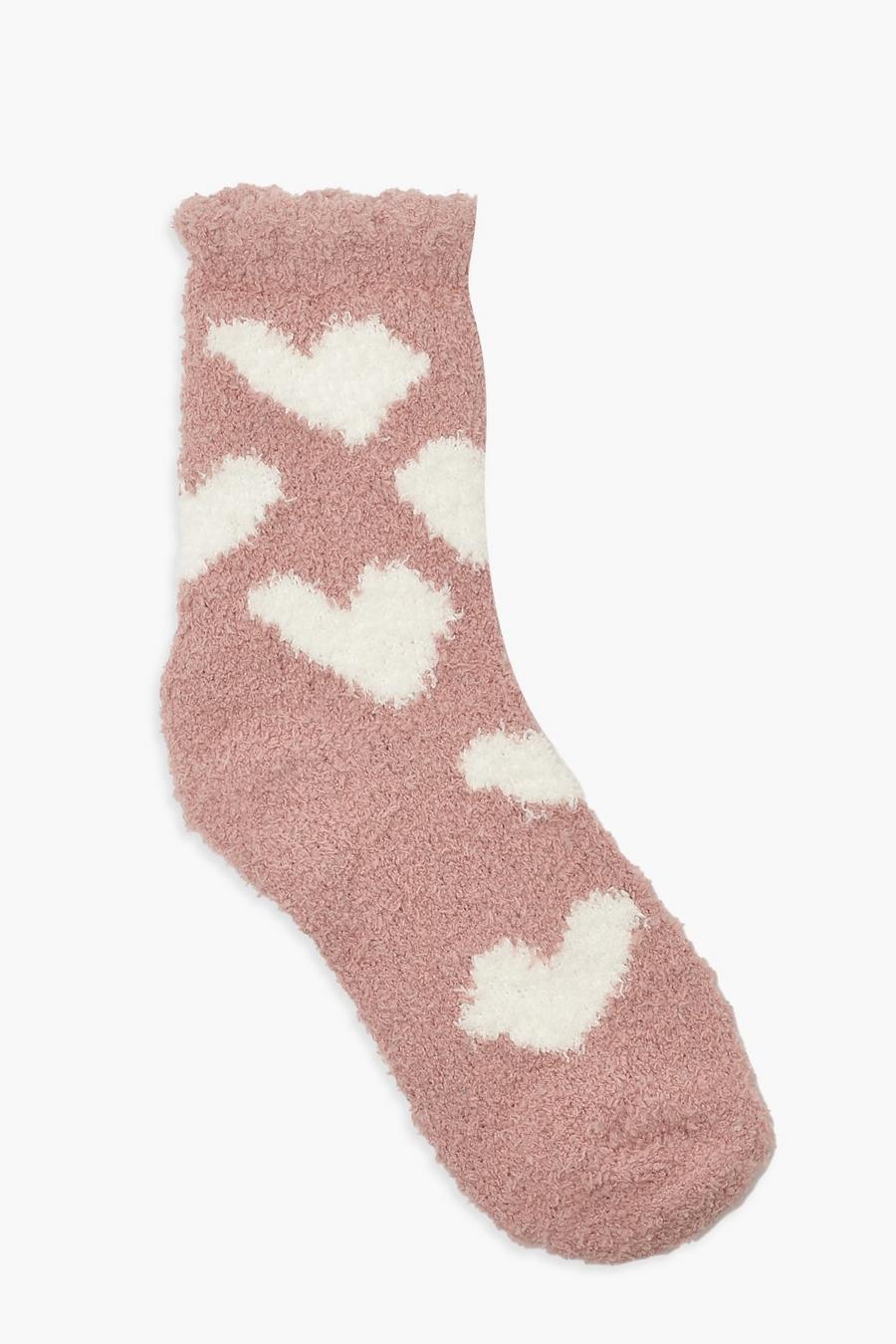 Baby pink Heart Frill Fluffy Bed Socks image number 1