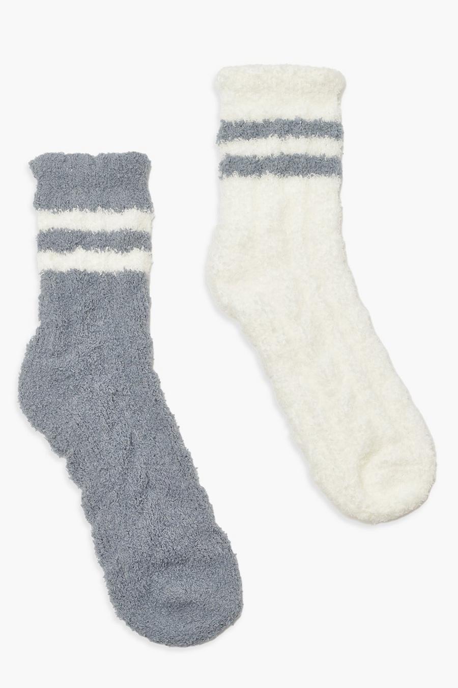 Pack de 2 pares de calcetines blanditos para la casa con líneas deportivas, Natural image number 1