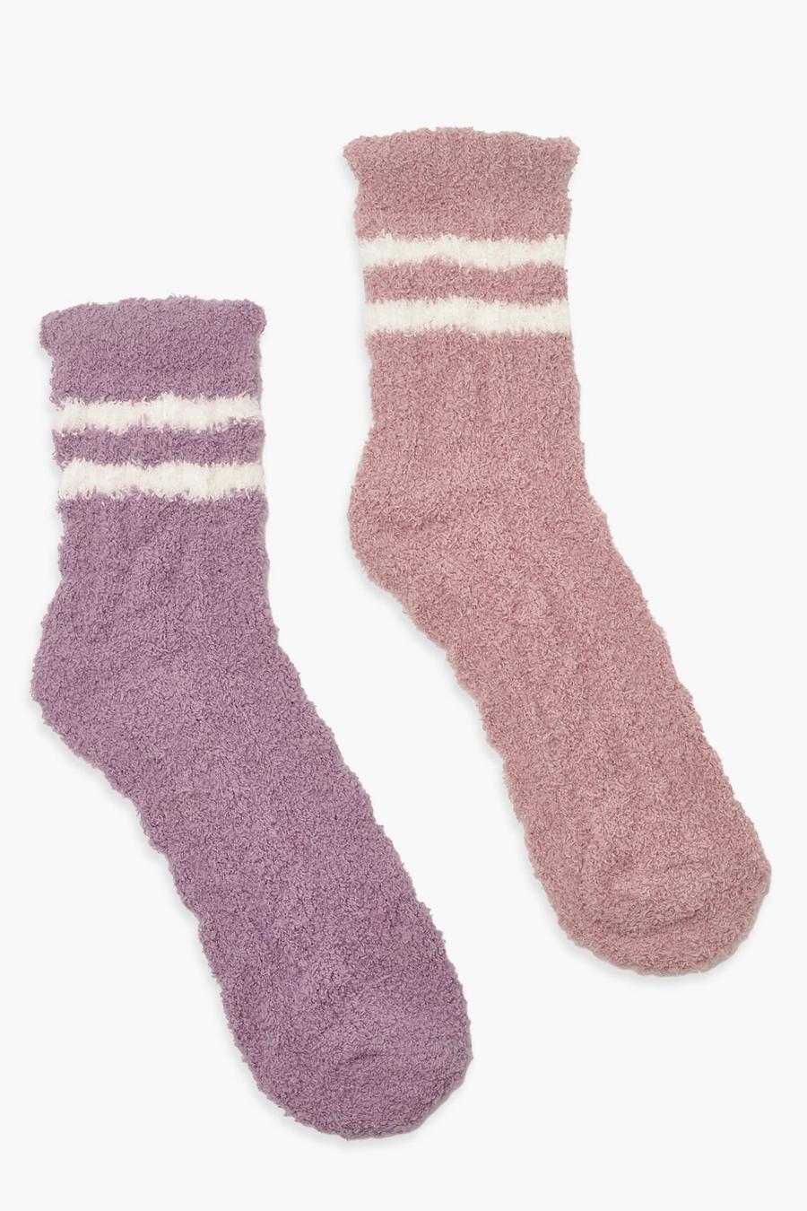 Pink Sport Stripe Fluffy Bed Socks 2 Pack image number 1