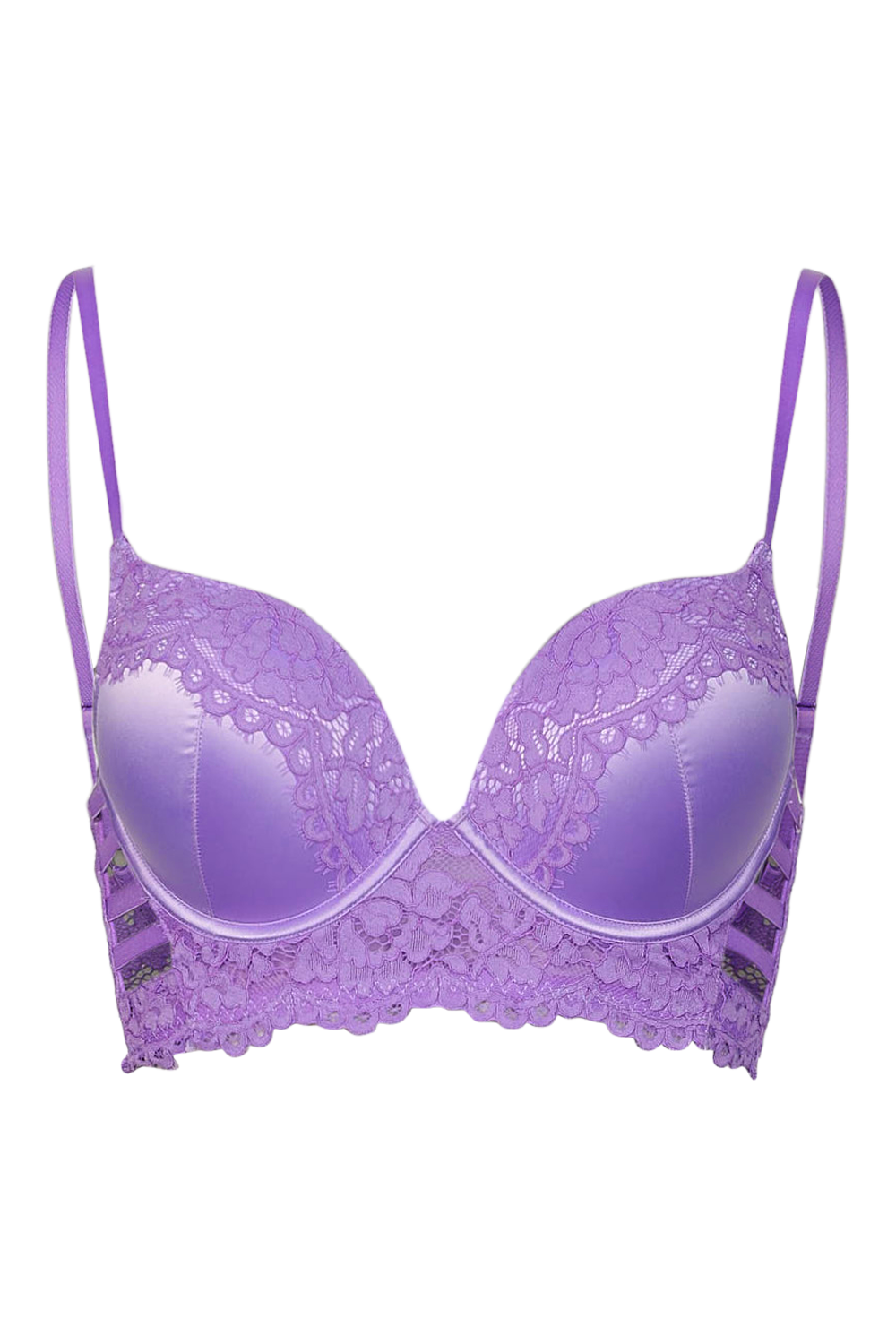 Lace Trim Satin Super Push Up Bra