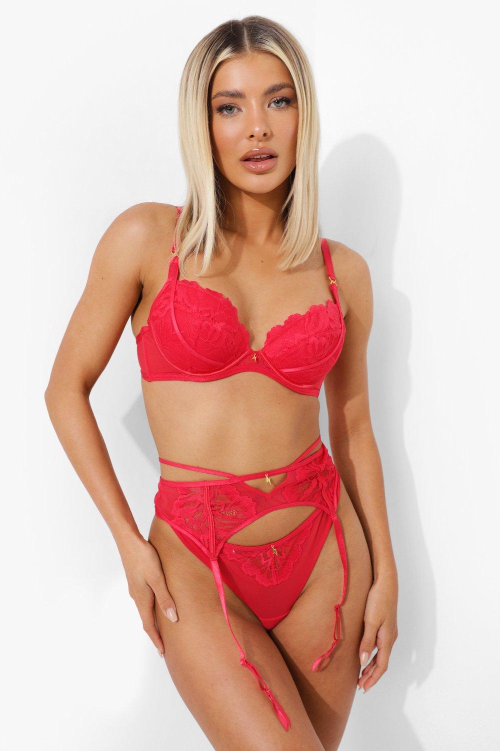 Madelina Plunge Underwired Bra in Red