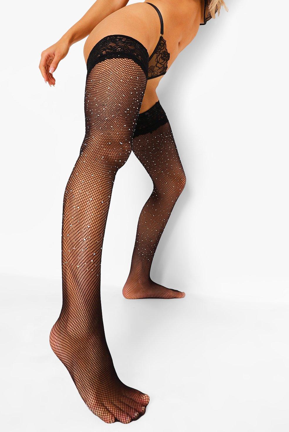 Topshop diamante fishnet seamed tights in black