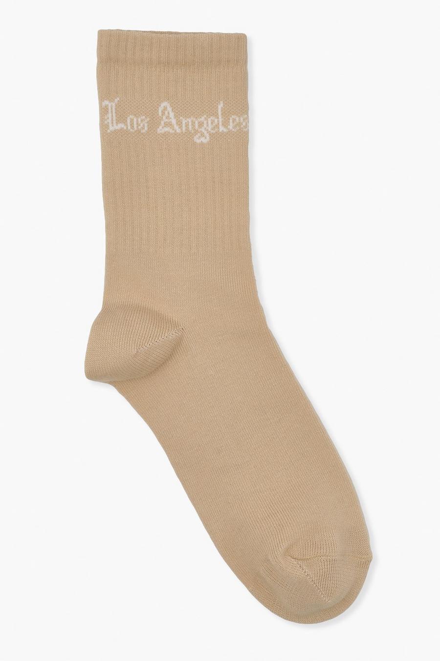 Calcetines básicos con eslogan “Los Angeles”, Beis image number 1