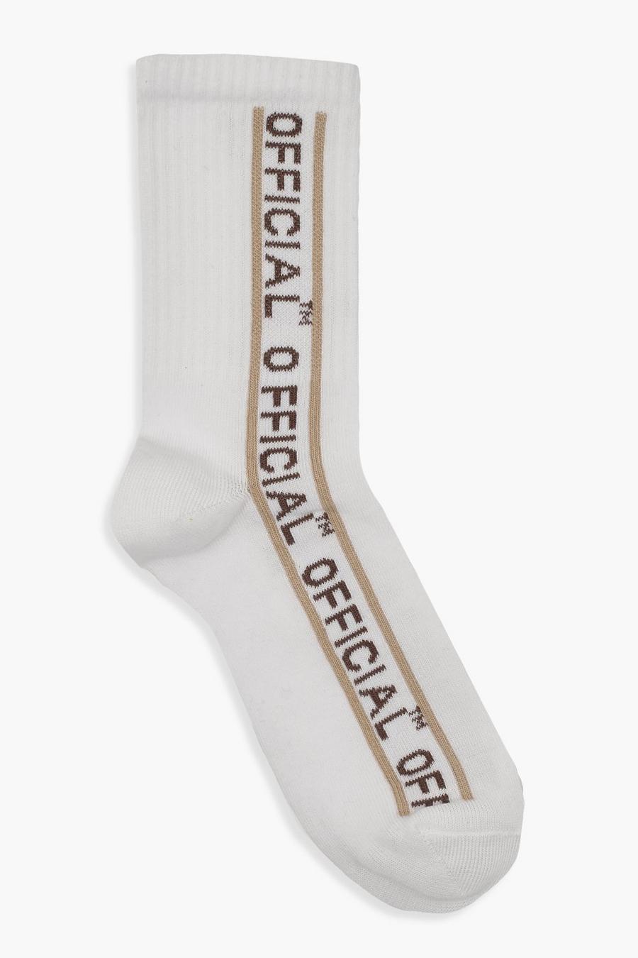 Calcetines deportivos con diseño de eslogan y rayas, Blanco image number 1