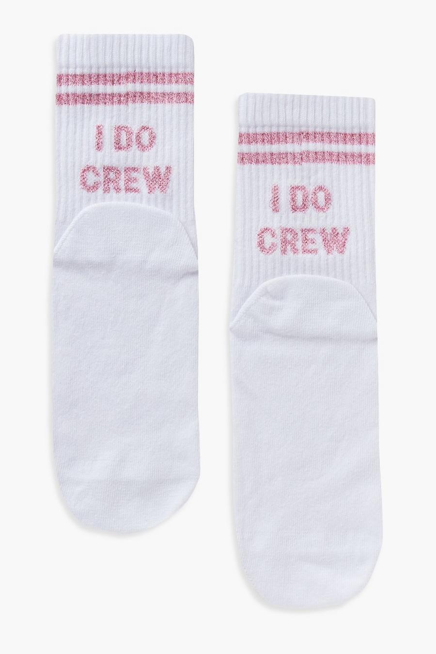 White I Do Crew Slogan Sock