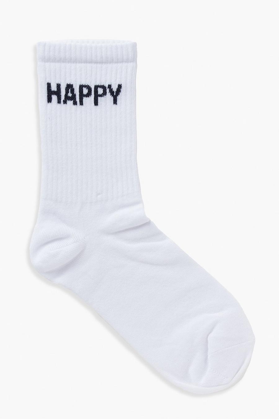 White Happy Slogan Sports Sock image number 1