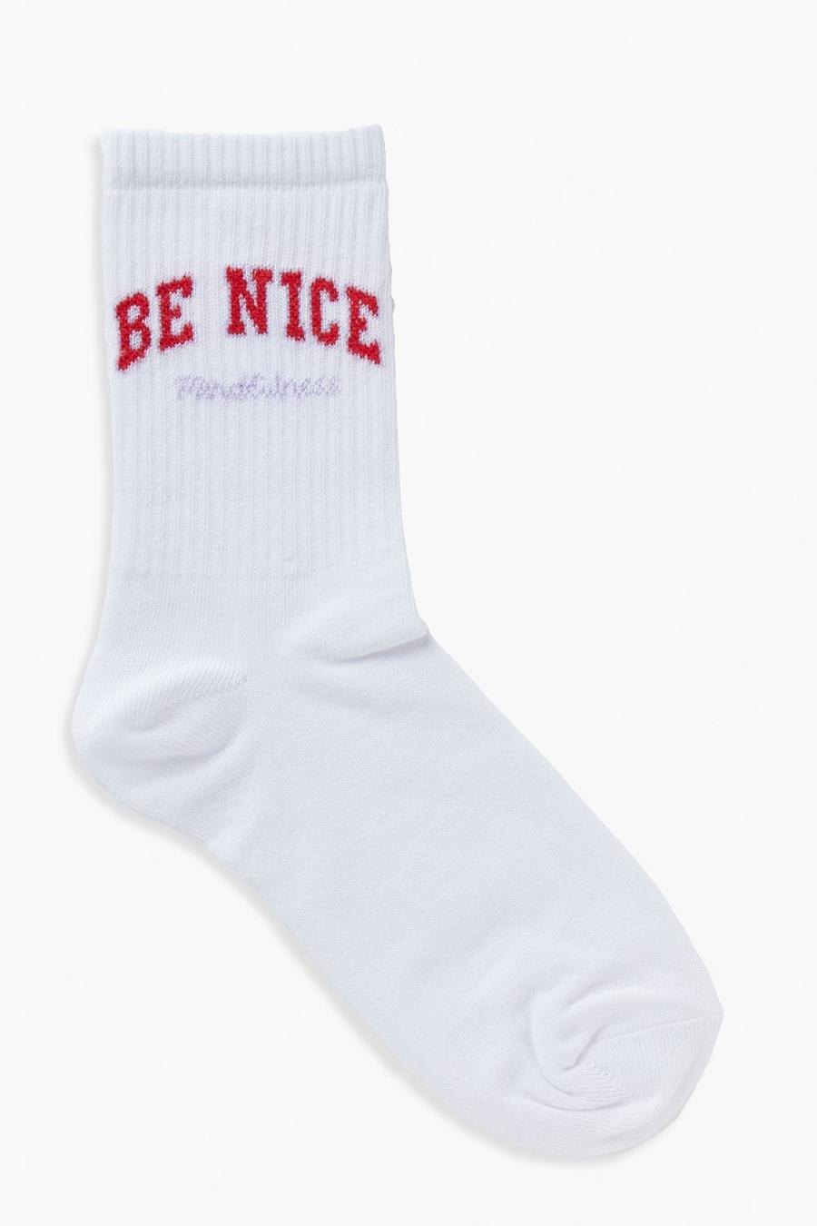 White Be Nice Slogan Sports Socks image number 1