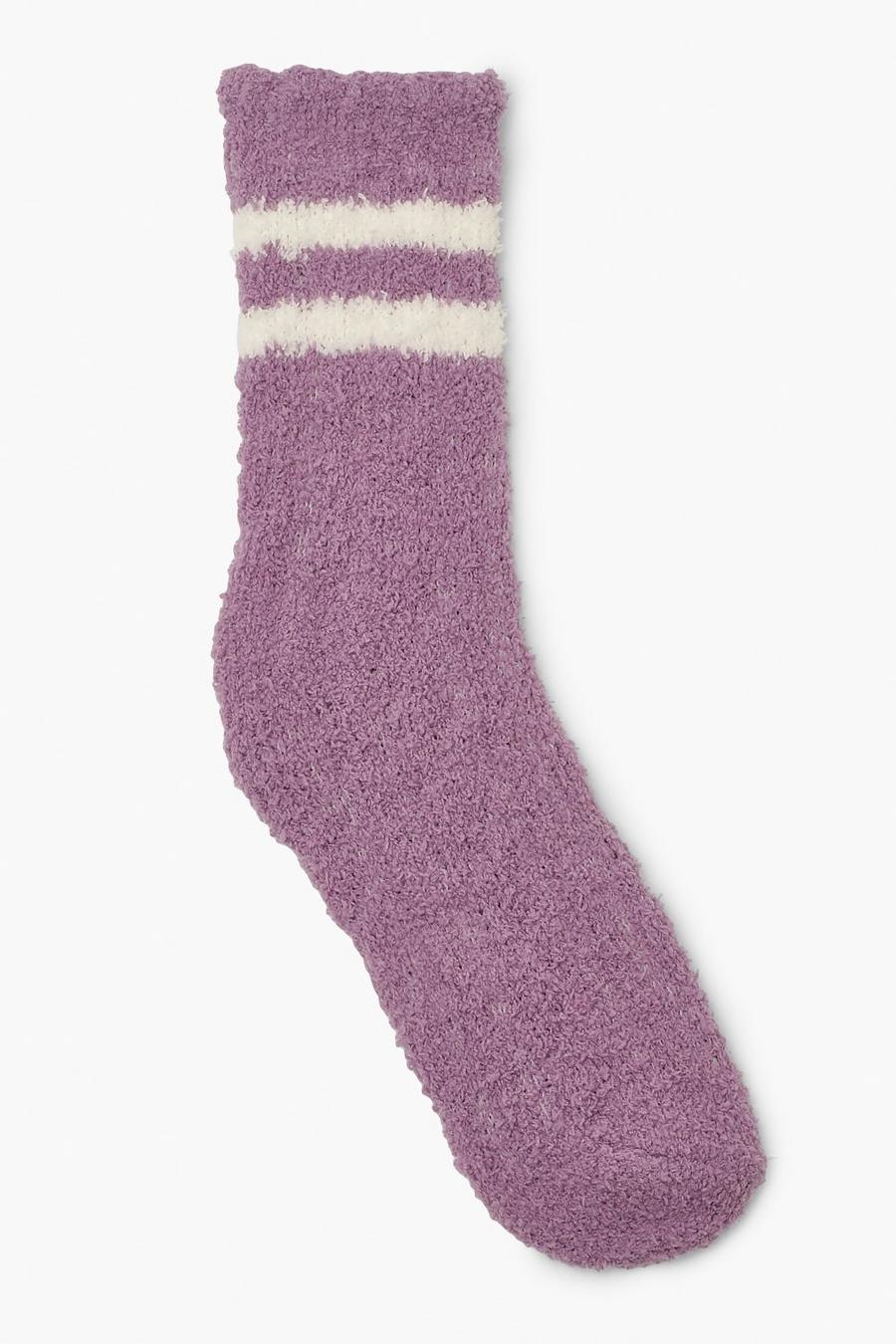 Lilac Sports Stripe Fluffy Lounge Socks image number 1