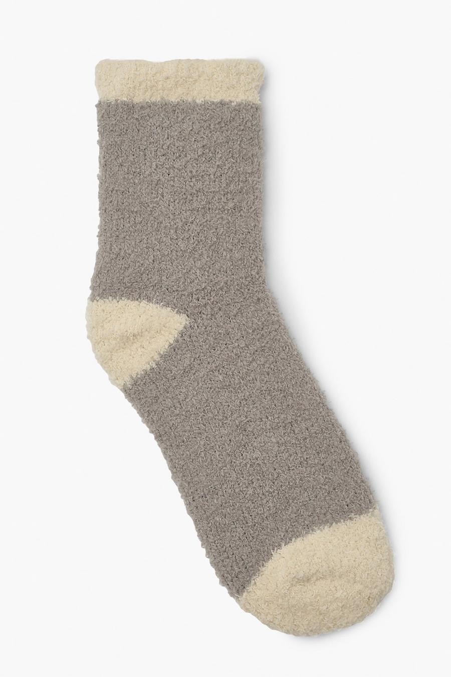 Grey Contrast Fluffy Lounge Socks image number 1
